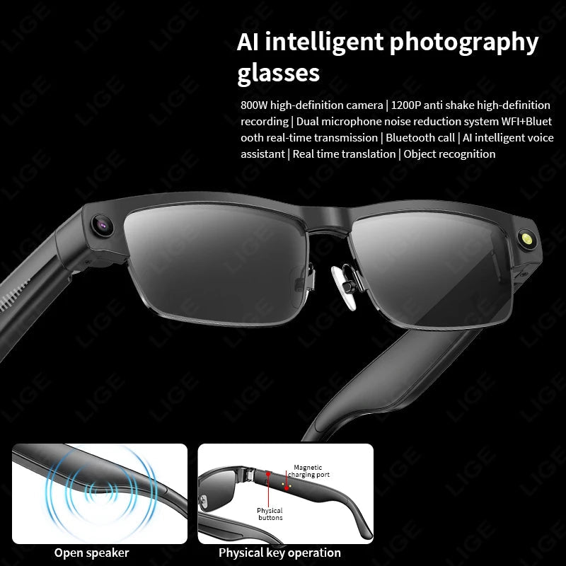 Sunglasses Smart Glasses 8 Million Pixels Recording Videos AI Photo Recognition Answer Translation 270mAh Bluetooth Glasses New Good Vibrations