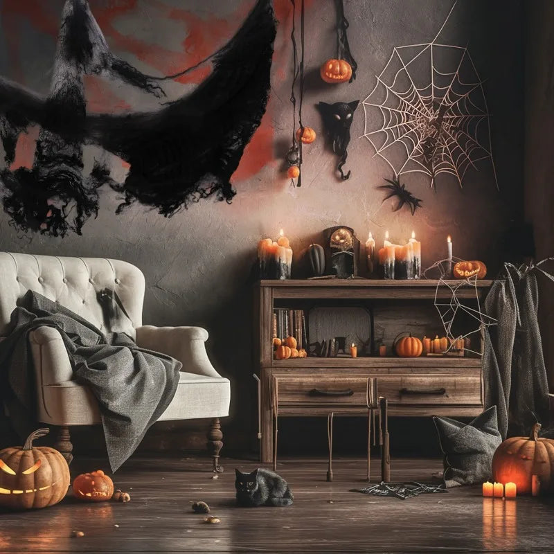 Halloween Decoration Party Accessories Decorations for Events Scream Festa Spider Web Black Outdoor Props Haunted House Spider Good Vibrations
