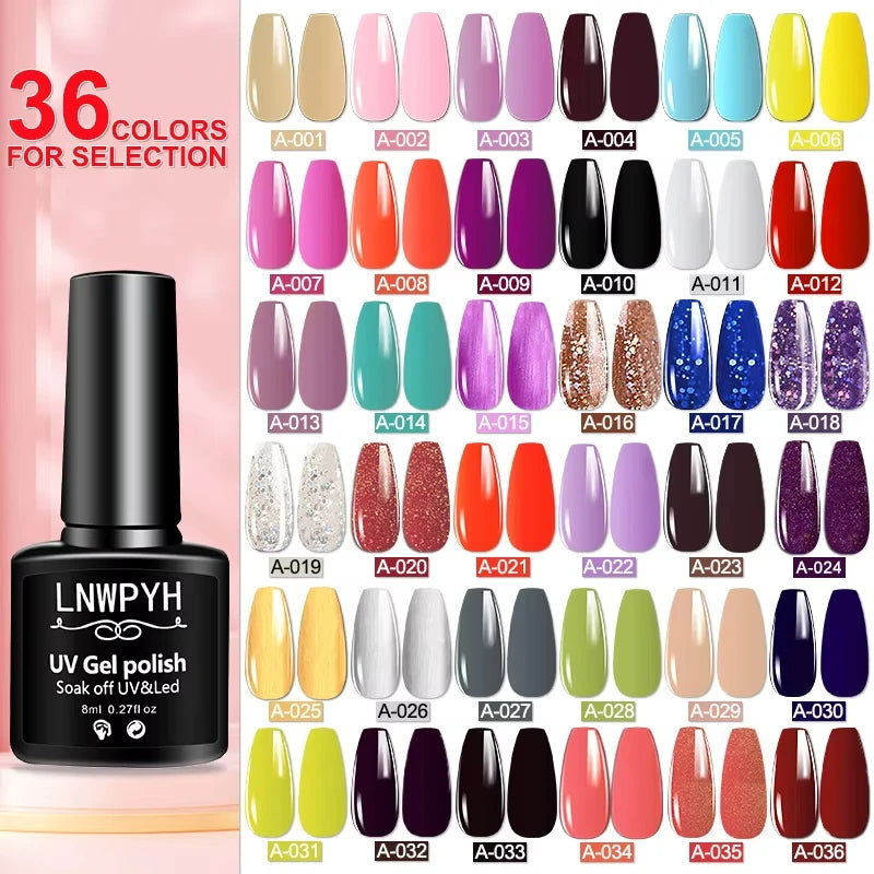 Nail Gel Polish 36 Color Gel Nail Polish Semi Permanent Gel Vernis Base Top Coat Nail Art Manicure Soak Off LED UV Gel Varnishes Good Vibrations