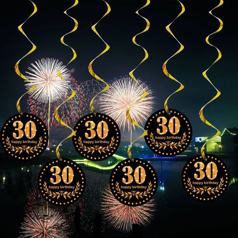 6 Pcs/set Happy Birthday 16 18 21 30 40 50 60 70th Years Old Spiral Swirl Hanging Ornaments Birthday Party Favors Decorations Good Vibrations