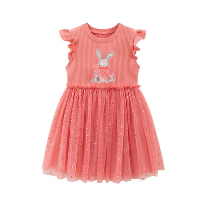 Little maven Baby Girls Summer Casual Clothes Little Genius Pretty Cartoon Dress Kids Soft and Comfort Wear Children's Clothing Good Vibrations