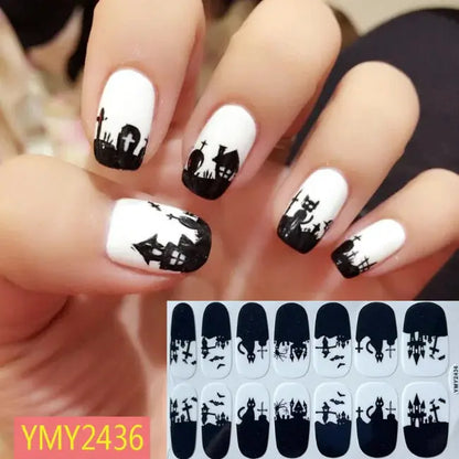 Halloween Nail Stickers Full Cover Adhesive  Nail Polish Wraps Blood Pumpkin Ghost Nail Decals DIY Festival Nail Patch Decors Good Vibrations