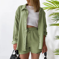 Women Summer Outfit Muslin Blouse Coat 2 Piece Clothing Women's Elegant Beach Holiday Women Set Female Coat Loose Suit Good Vibrations