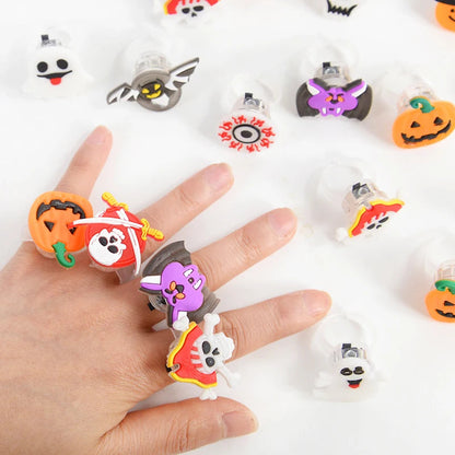 5-30Pcs LED Luminous Halloween Rings Glow In Dark Pumpkin Ghost Skull Finger Rings Jewelry For Kids Halloween Party Favors Gifts Good Vibrations