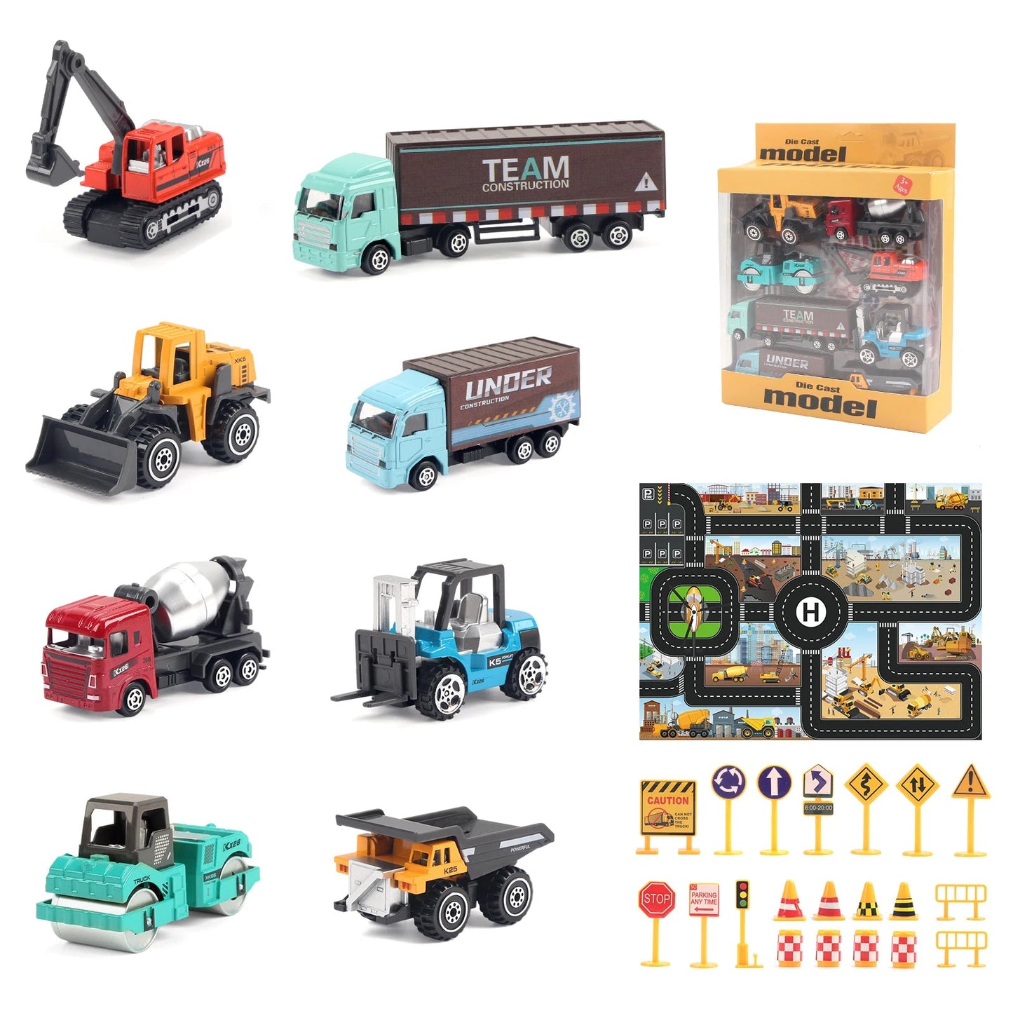 6pcs/set Alloy Engineering Truck Toy Car Classic Construction Model Vehicle Loader Tractor Excavator Toys for 3 years Boys Gifts Good Vibrations