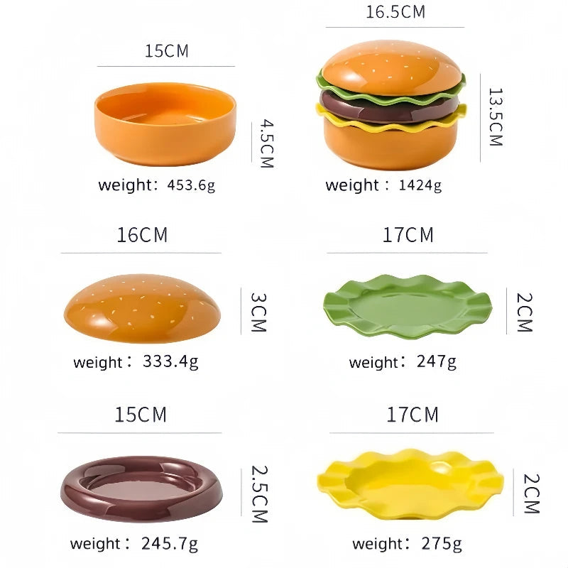 5PCS Ceramics Big Hamburger Bowl Cute Dessert Fruit Salad Plate Stackable Sushi Ramen Bowl Kitchen Accessories Dinnerware Sets Good Vibrations