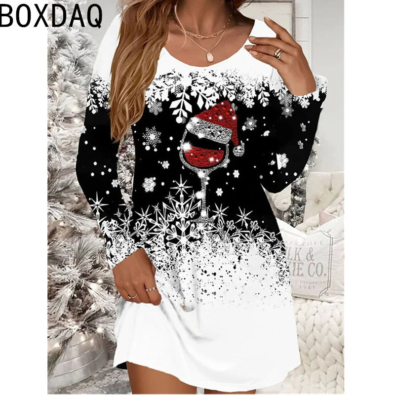 New Hot Selling Christmas Dress Autumn Long Sleeve Casual A-Line Dress Merry Christmas Party Dress For Women Big Size Vestidos Good Vibrations