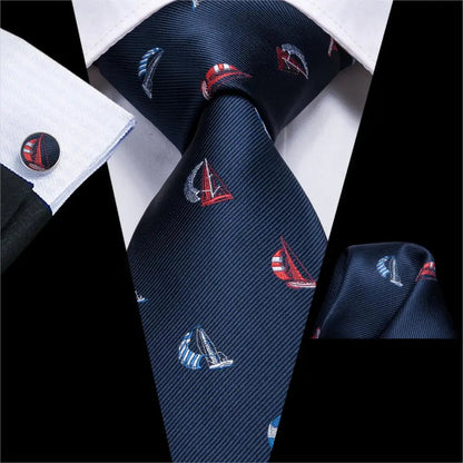 Hi-Tie Navy Blue Solid Paisley Silk Wedding Tie For Men Hanky Cufflink Mens Necktie Set Business Party New Design Dropshipping Good Vibrations