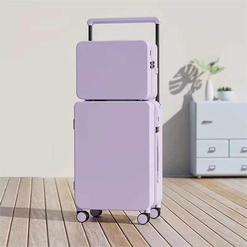 20+14"24+14" Luggage Set with USB & Cup Holder TSA Lock 360° Wheels Side-standing foot hook PC+ABS Suitcase Foldable Travel case Good Vibrations