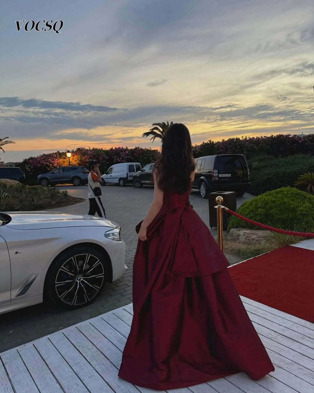 Women's Prom Dresses Off Shoulder Burgundy Satin A Line Prom Dresses Party Dresses 2025 فساتين للمناسبات الخاصة Customized Good Vibrations