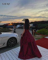 Women's Prom Dresses Off Shoulder Burgundy Satin A Line Prom Dresses Party Dresses 2025 فساتين للمناسبات الخاصة Customized Good Vibrations