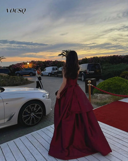 Women's Prom Dresses Off Shoulder Burgundy Satin A Line Prom Dresses Party Dresses 2025 فساتين للمناسبات الخاصة Customized Good Vibrations
