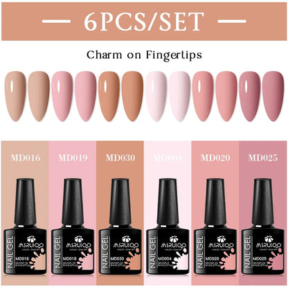 MSRUIOO 6pcs Nude Pink Gel Nail Polish Set Glitter Colorful Semi Permanent UV Gel Kits DIY Nail Art Painting Varnish Manicure Good Vibrations