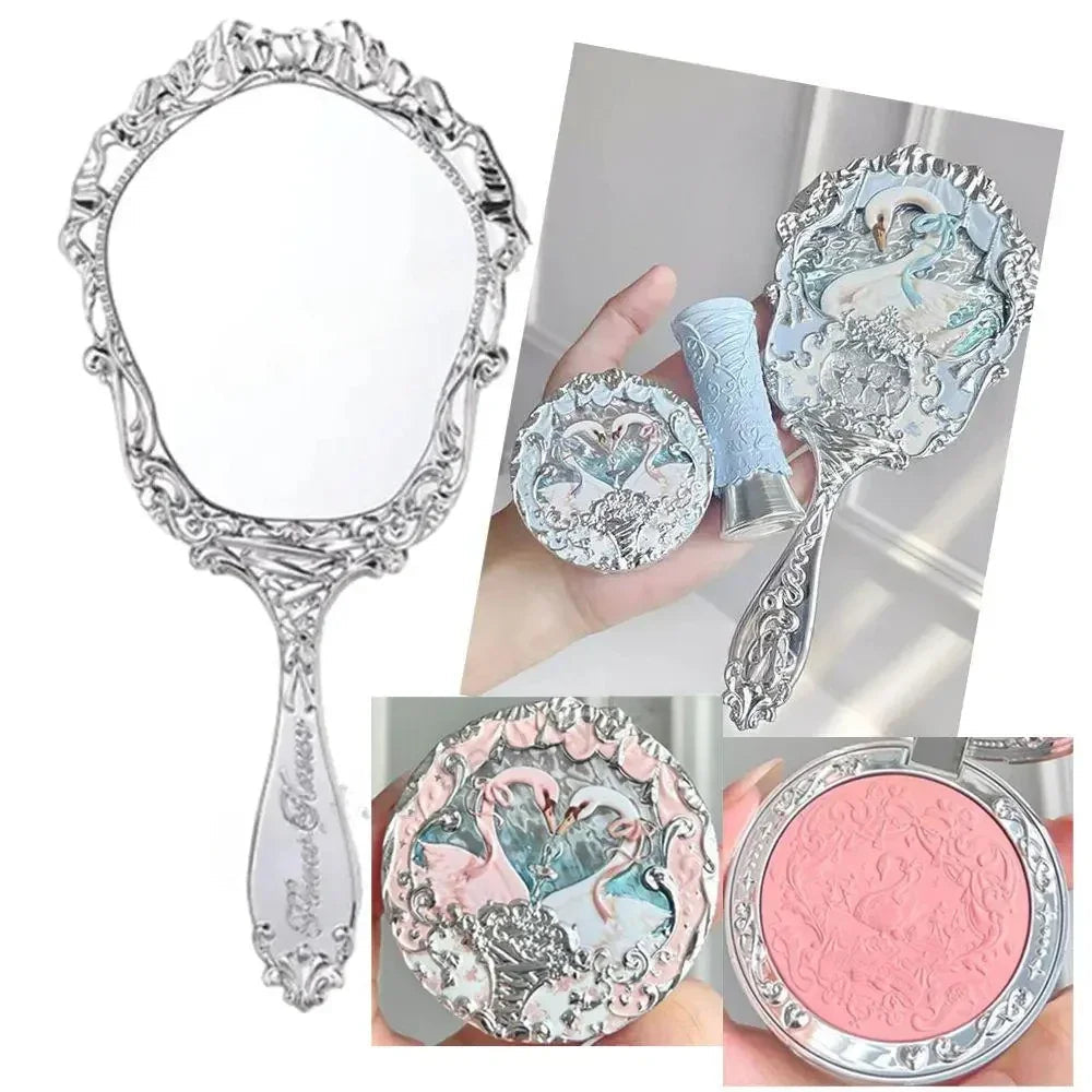 Flower Knows Swan Ballet Series Swan Embossed Blush Lasting Natural Waterproof Blush Cosmetic Fairy Handheld Mirror Good Vibrations