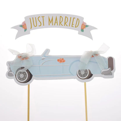 Wedding Cake Topper JUST MARRIED Cupcakes flags Unique Wedding 1set Cake Flags Bride Groom Party Decor New Car Cake Toppers Good Vibrations