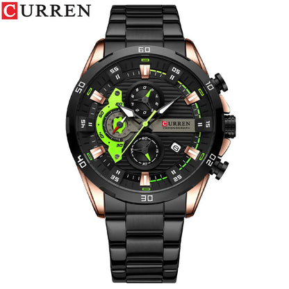 CURREN Stainless Steel Watches for Mens Creative Fashion Luminous Dial with Chronograph Clock Male Casual Wristwatches Good Vibrations