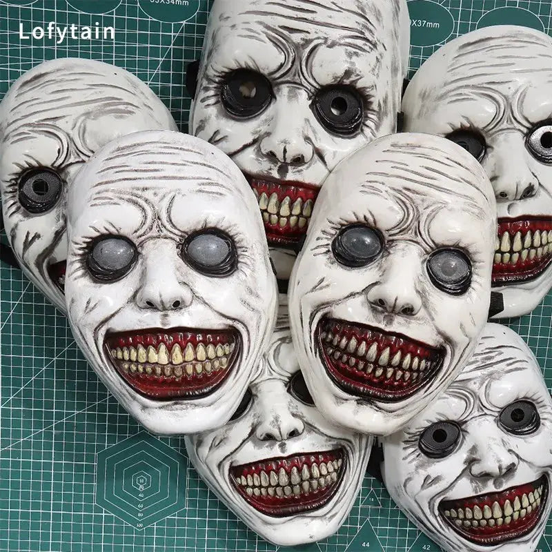 Horror The Exorcist Smiling Face Demon Mask Cosplay Evil Creepy Ghost Skull Plastic Masks Halloween Carnival Party Costume Props Good Vibrations