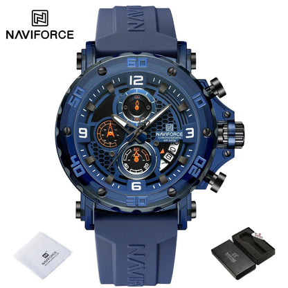 NAVIFORCE for Men Silicone Strap Luxury Fashion Quartz Watches Wrist watch Sports Chronograph 5TM Waterproof Male Watches GIfts Good Vibrations