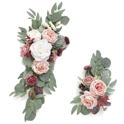 Yannew Artificial Wedding Arch Flowers Kit Boho Dusty Rose Blue Eucalyptus Garland Drapes for Wedding Decorations Welcome Sign Good Vibrations