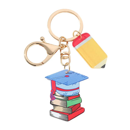 Teachers Day Gift Keychain Graduation Decorations 2025 Bus Book Wood Pendant Bag Charms Tassel Key Chains for Best Friends Gifts Good Vibrations