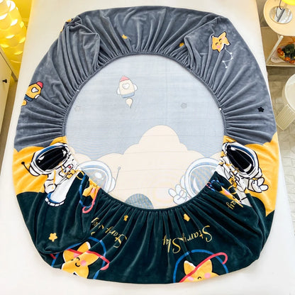 Queen Double Size Bed Sheet Polyester Elastic Fitted Sheet Velvet Soft Flannel Warm Mattress Cover King Full Twin Size Winter