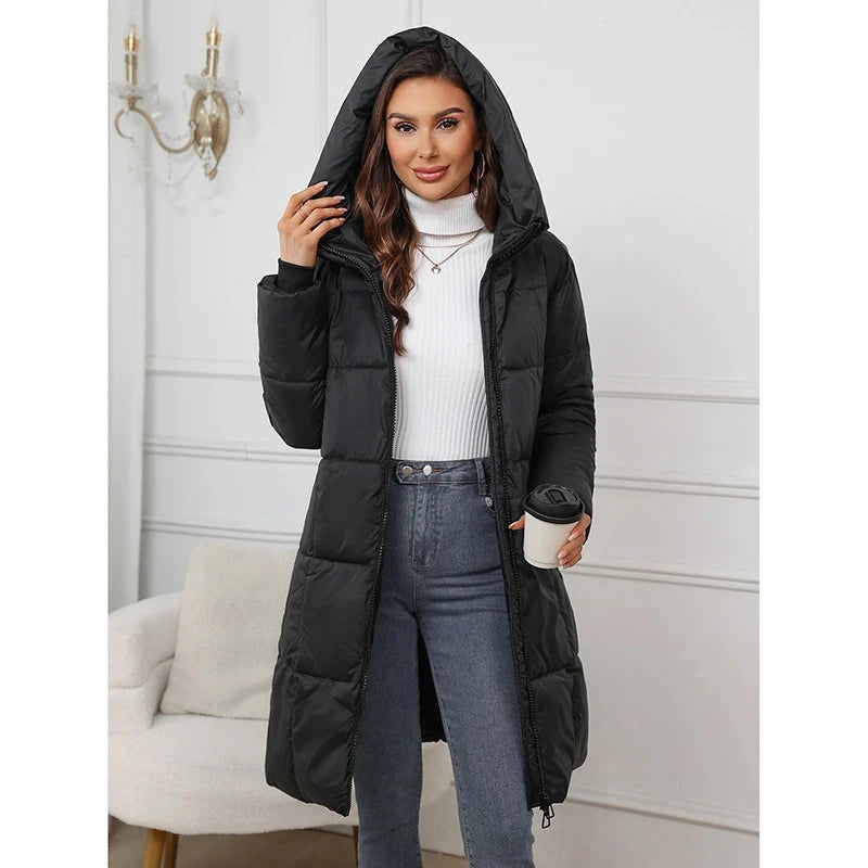 Women Winter Thicken Down Cotton Jacket 2025 New Women Long Cotton Padded Jacket Women Loose Hooded Parkas Coat Women Outwear Good Vibrations