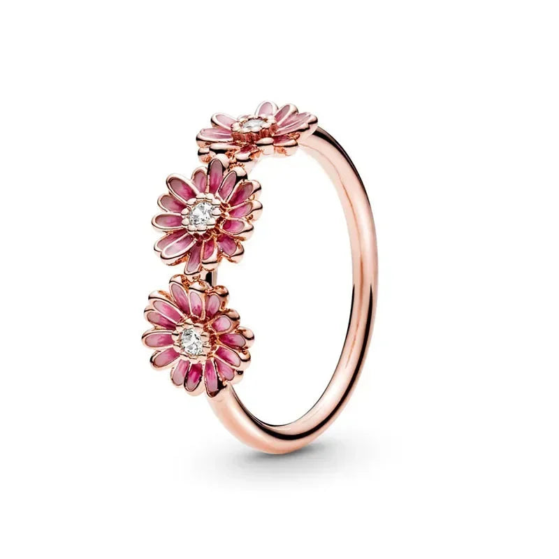 Fashion Jewelry 925 Sterling Silver Classic Rose Gold Series Ring Shining Crown Charm Ring Women's Birthday Exquisite Gift Good Vibrations