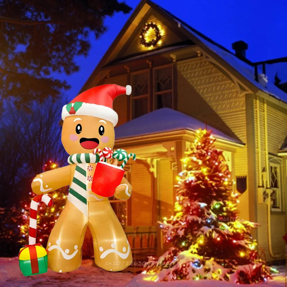 2.4M Christmas Inflatables Gingerbread Man Gift Pack Candy Built-in LED Lights Model Outdoor Ornament Party Garden Decor Prop Good Vibrations