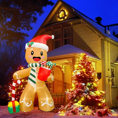 2.4M Christmas Inflatables Gingerbread Man Gift Pack Candy Built-in LED Lights Model Outdoor Ornament Party Garden Decor Prop Good Vibrations