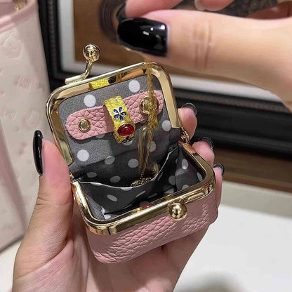 Litchi Grain Mini Bag, 2 Sizes Available, Retro Metal Kiss Lock, Portable Jewelry Pouch for Rings, Earrings & Necklaces Coin Pur Good Vibrations