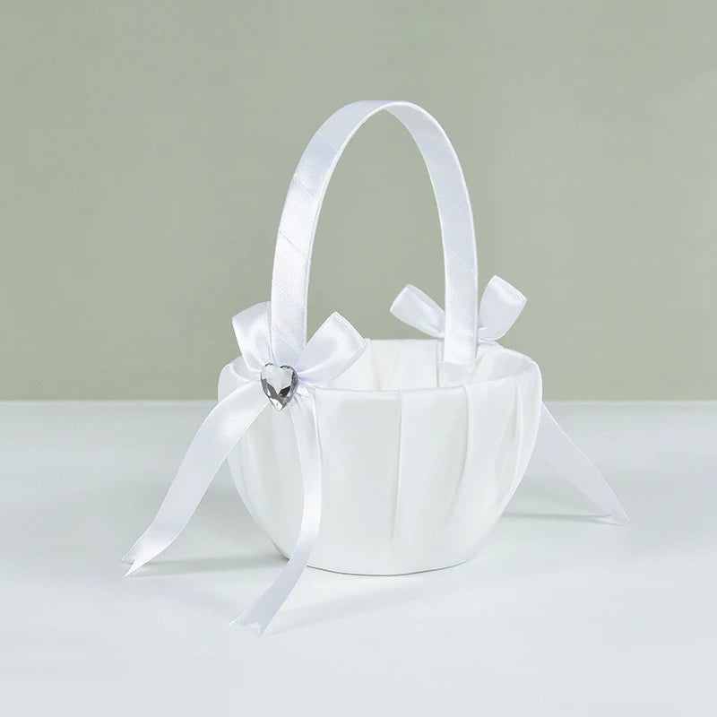 20 cm White Flower Girls Basket Silk Wedding Basket for Flower Bride/Kids Hand Held Wedding Ceremony Party Decorations Good Vibrations