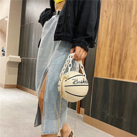 Personality INS Fashion Women Ball Bag Soft PU Leather Round Crossbody Thick Chain Hand Bags And Purses Female Basketball Bag Good Vibrations