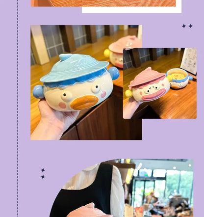 Clown Instant Noodle Bowl Ceramic Dormitory Student with Lid with Handle Convenient Soup Bowl Good Vibrations