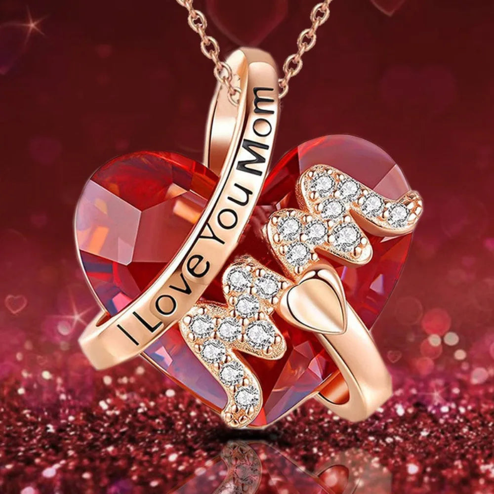 Luxury Fashion Mother's Day Gift Red/Blue Heart Pendant Necklace Mother's Day Necklace Chain Necklace Neck Accessories Good Vibrations Adult Super Store