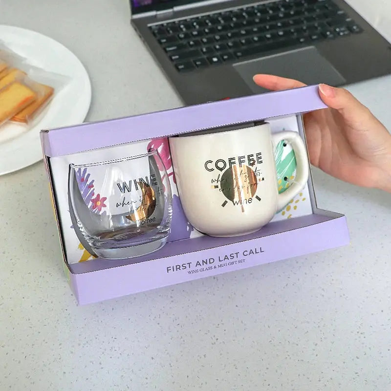 First Call & Last Call Gifts Sets Novelty Products Trends Cute Wine Glass & Coffee Mugs Ceramic Creative Set Items for Gifting Good Vibrations