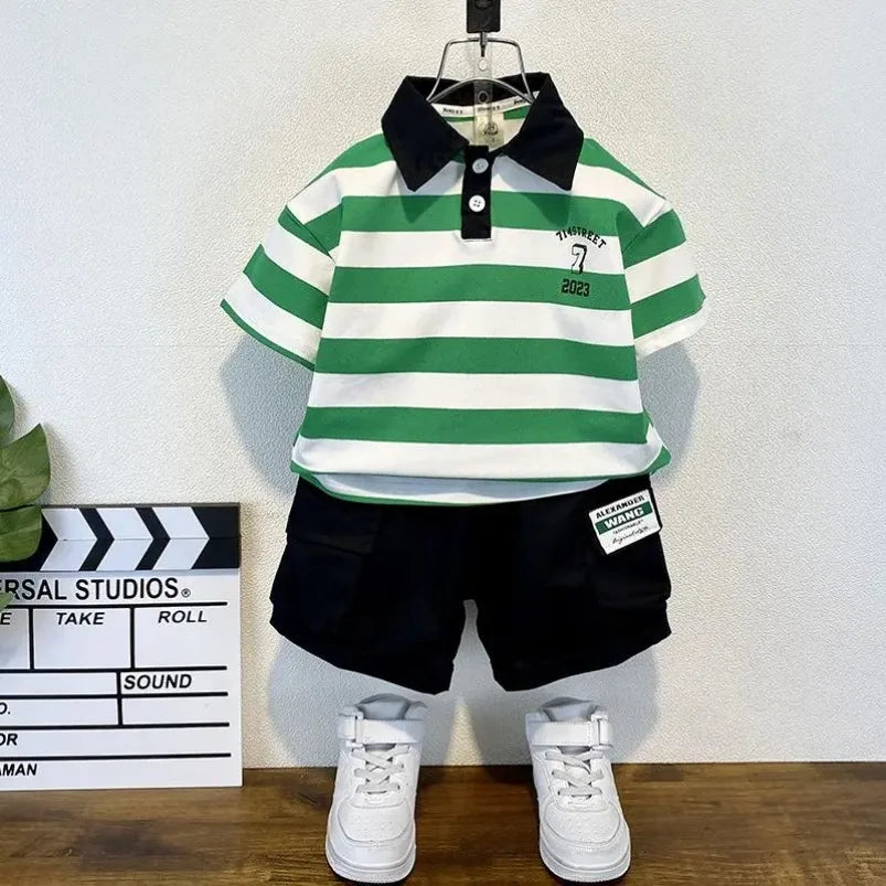 Boys Outfit T-Shirt and Jeans Korean Polo Fashion 2PCS Casual Clothing Korean Reviews  2025 Summer Top Toddler Kids Clothes Sets Good Vibrations