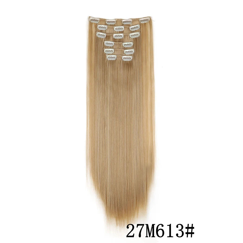 Synthetic Clips in Hair Extensions Long Straight Hairstyle Blonde Black Hairpieces Heat Resistant False Hair Daily Use Good Vibrations