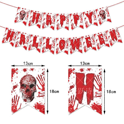 Halloween Theme Decor Horror Bloody Background Banner Warning tape Hanging Decor Spiral Swirl Happy Halloween Party Decor Good Vibrations