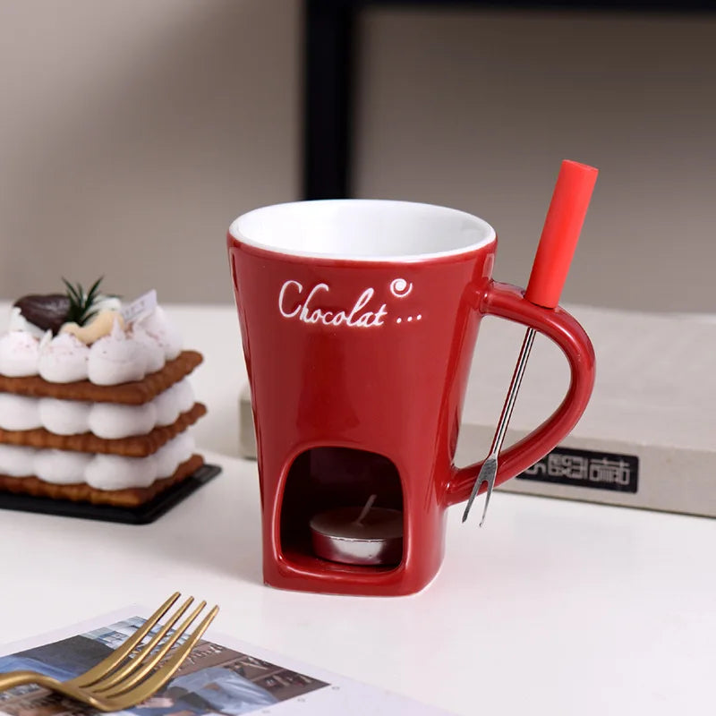Hot Chocolate Fondue Mug Ceramic Mini Chocolate Melting Cup Butter Warmer Heating Tableware Creative Household Drinking Utensils Good Vibrations