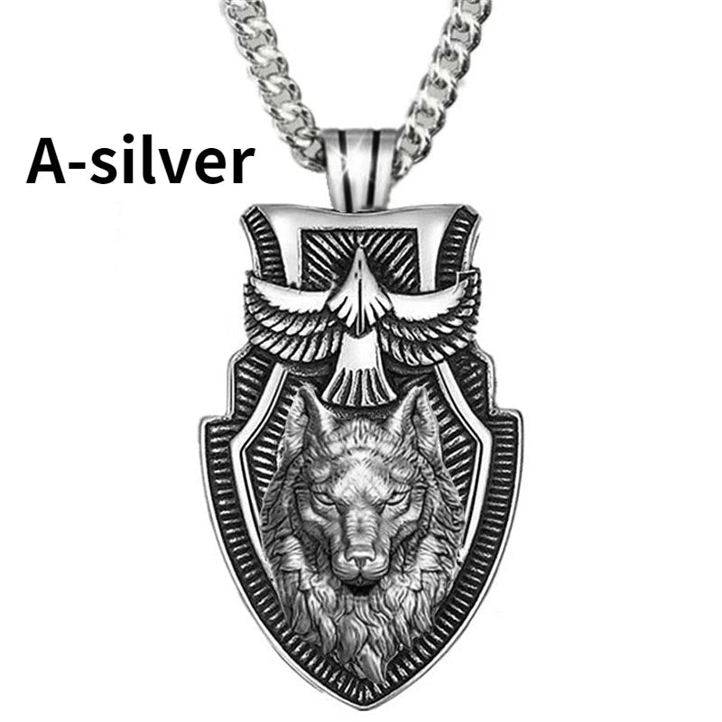 Fashion Men's Wolfhead Necklace Stainless Steel Triangle Pendant Hip Hop Necklaces for Men Punk Animal Jewelry Anniversary Gift Good Vibrations