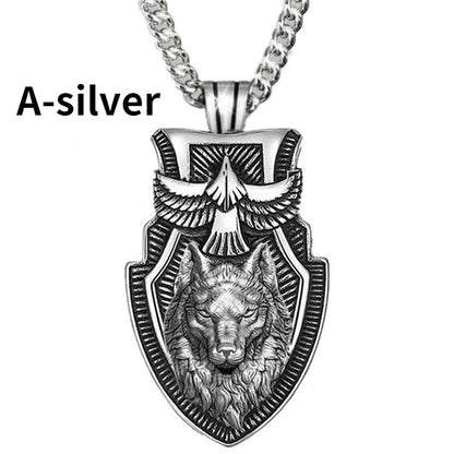 Fashion Men's Wolfhead Necklace Stainless Steel Triangle Pendant Hip Hop Necklaces for Men Punk Animal Jewelry Anniversary Gift Good Vibrations