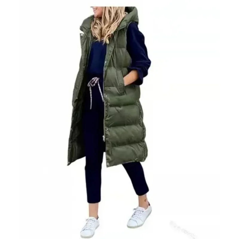Women Autumn Winter Hooded Vest Coats Outwear Jacket Single-breasted Sleeveless Warm Solid Color Coats Parka Good Vibrations