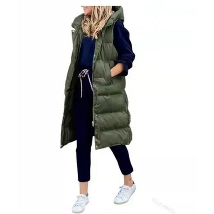 Women Autumn Winter Hooded Vest Coats Outwear Jacket Single-breasted Sleeveless Warm Solid Color Coats Parka Good Vibrations