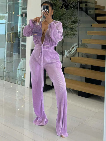 Casual Sets Womens Outfits Fall Clothes 2 Piece Lounge Set Draped Top and Elastic Wrap Pant Sets Outfits Wholesale Dropshipping Good Vibrations