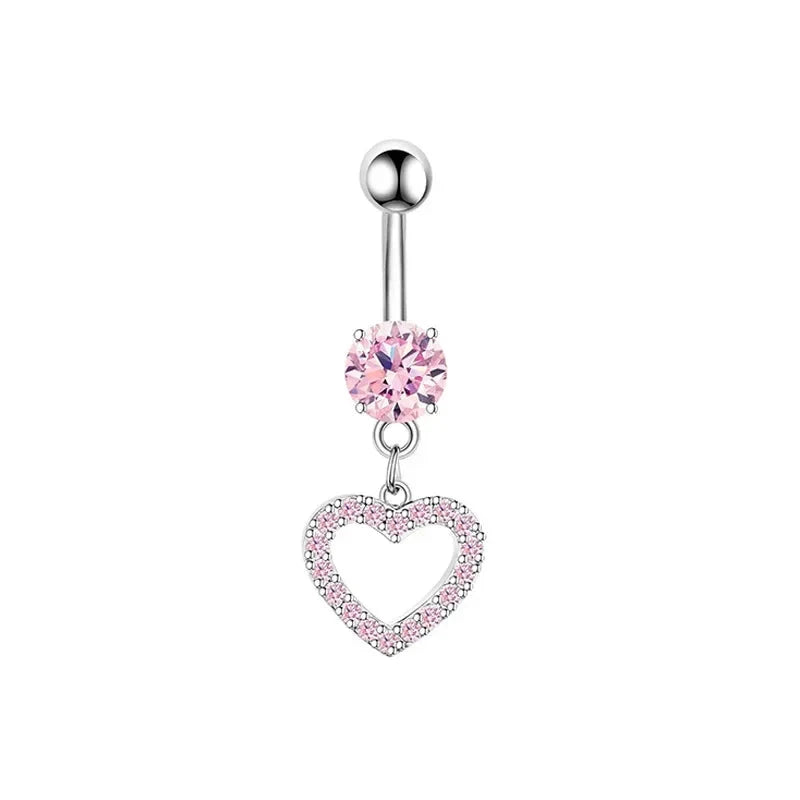 Fashion Pink Crystal Crown Belly Button Rings Stainless Steel Long Pendant Butterfly Heart Navel Piercing for Women Jewelry Good Vibrations Adult Super Store