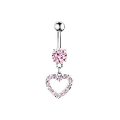 Fashion Pink Crystal Crown Belly Button Rings Stainless Steel Long Pendant Butterfly Heart Navel Piercing for Women Jewelry Good Vibrations Adult Super Store