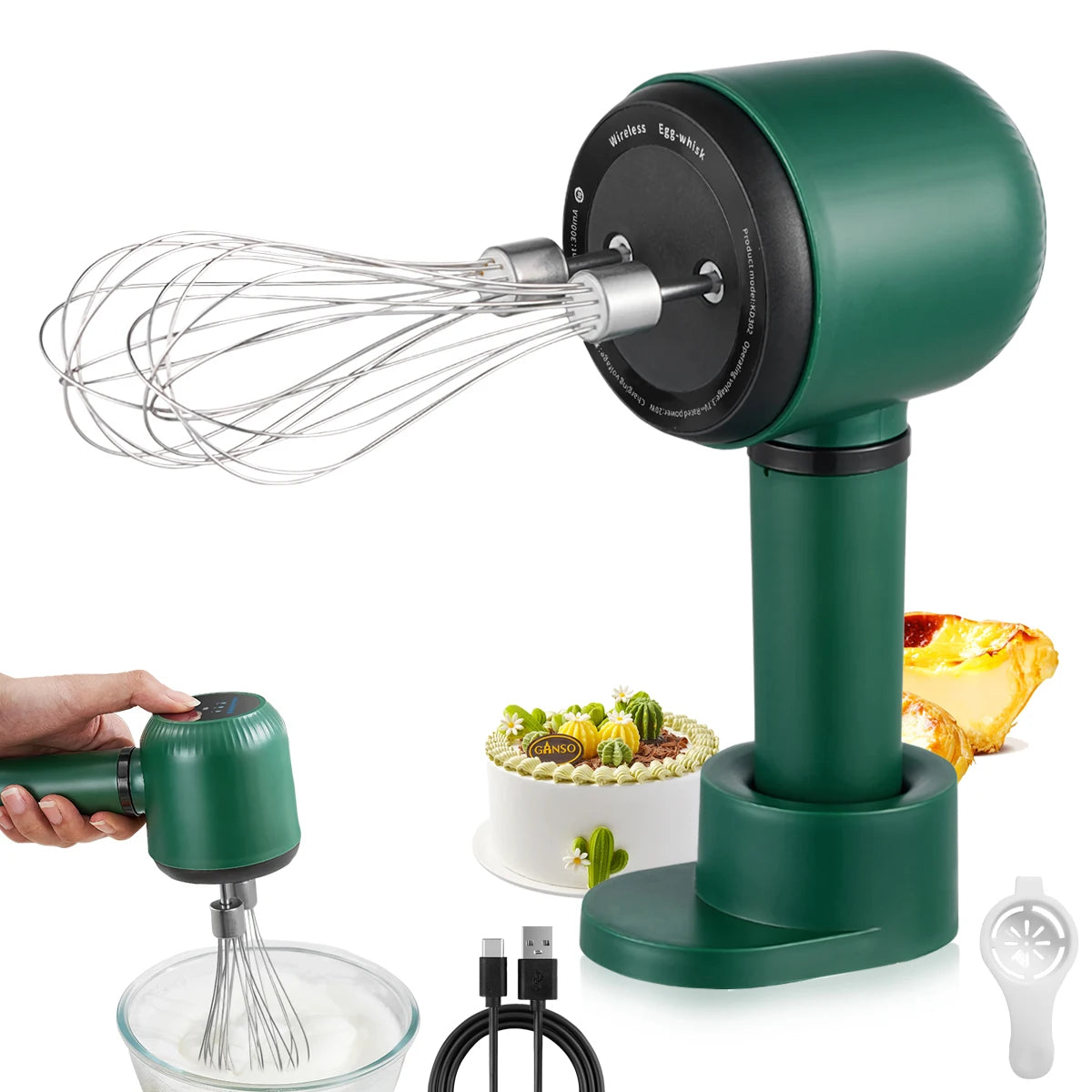 USB Rechargeable Electric Hand Blender Wireless Portable Hand Whisk Rechargeable 3-Speed And 2 Whisk For Baking Whisk Milk Cream Good Vibrations