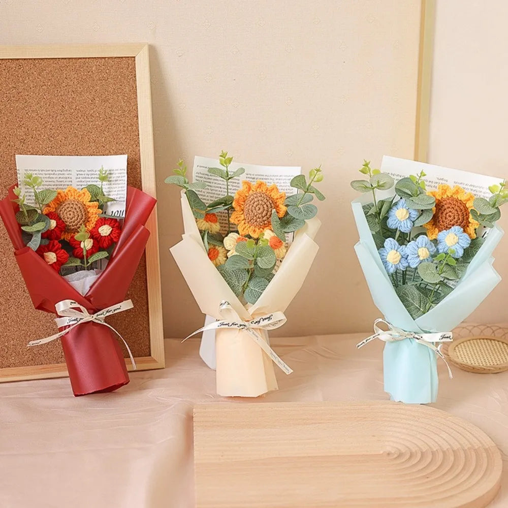Artificial Flower Crochet Bouquet Handmade Eternal Flower Sunflower Daisy Bouquet Anniversary Mothers Day Birthday Gift Good Vibrations