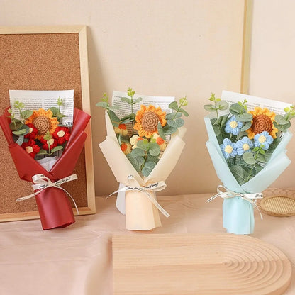 Artificial Flower Crochet Bouquet Handmade Eternal Flower Sunflower Daisy Bouquet Anniversary Mothers Day Birthday Gift Good Vibrations