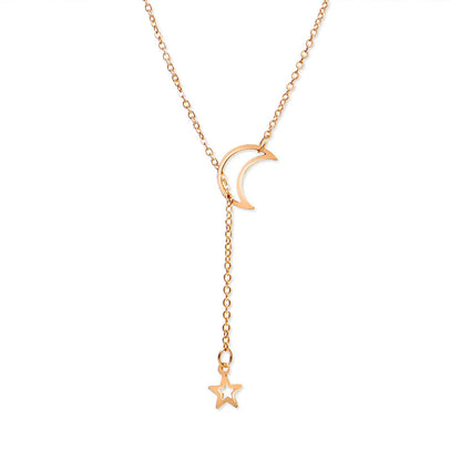 New Simple Moon Star Pendant Choker Necklace Simple Gold Color Alloy Charm Chain Collares Necklace For Women Party Jewelry Good Vibrations